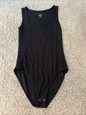 summersalt Black Ribbed Square-Neck Tank Bodysuit
